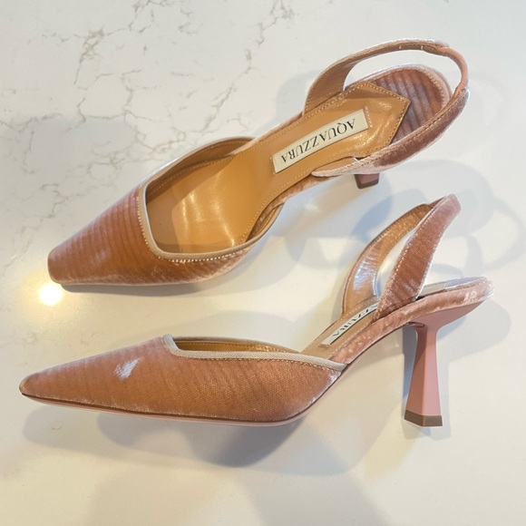 Aquazzura Maia 75 Velvet Slingback Pumps French Rose Mauve Pink Blush 34 4 - Picture 9 of 10